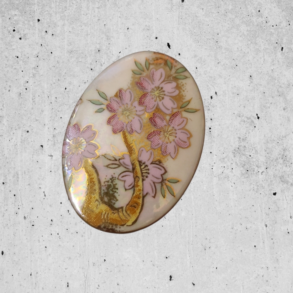 Vintage Floral Brooch Pink Blossoms Hand Painted Pink Cream Flowers 💐 Antique